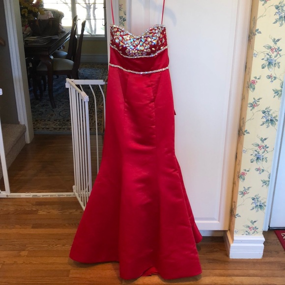 bright red satin dress